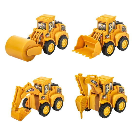 Press and Go Construction Vehicle Set - 4 Pack Friction Powered Engineering Trucks for 3+ Years, Moving Parts Interactive Play with Bright Colors