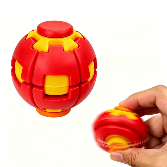 Push to Spin Fidget Stress Ball, 2-in-1 Magical Fidget Spinner Ball, 3D Printed Fidget Toys for Adults, Press-Rotate-Reset Spherical Spinning Top Toys
