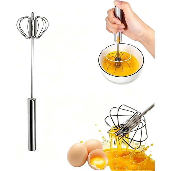 Press and Spin Whisk, Semi-Automatic Hand Push Mixer with Fast Rotary Action for Effortless Beating in Home Kitchen Baking