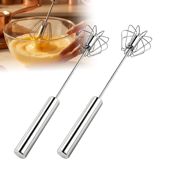Press and Spin Whisk, Stainless Steel Effort-Reducing Push Rotary Egg Beater for Whisking, Mixing and Baking