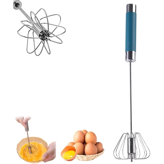 Press and Spin Whisk,Stainless Steel Hand Push Rotary Whisk,Egg Scrambler Rotating Automatic Eggbeater for Cooking Egg Milk