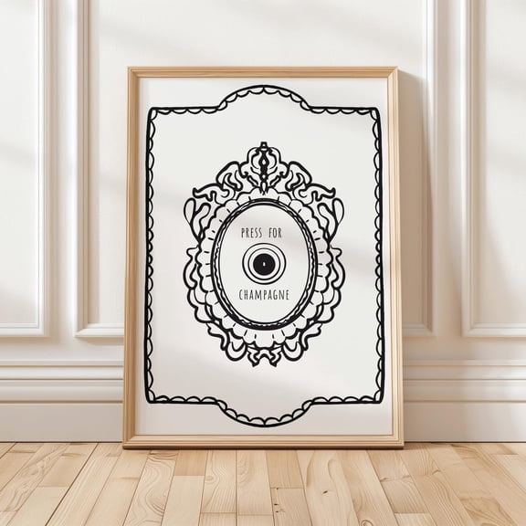 Press for Champagne Art Print Vintage Frame Bar Cart Decor Poster Decor, Stretched Canvas Size 8x12 F03.1.22l588