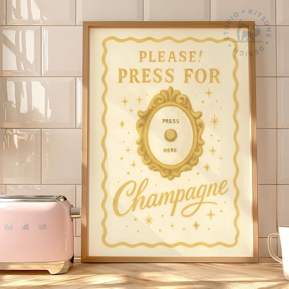 Press for Champagne Retro Art Gold Bar Cart Decor, Unframed Paper Print Size 8x12