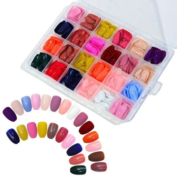 Press on Nails Kits Square Fake Nails Full Cover Artificial Fingernails Set Acrylic Tip Manicure Design 24 Color 12 Size