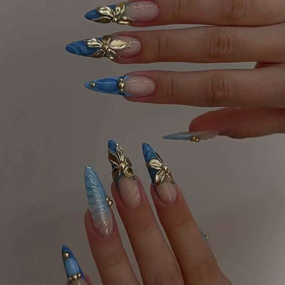 Press on Nails - Long Square Fake Nails with White French Tip, Acrylic Red Heart Design 24 pcs