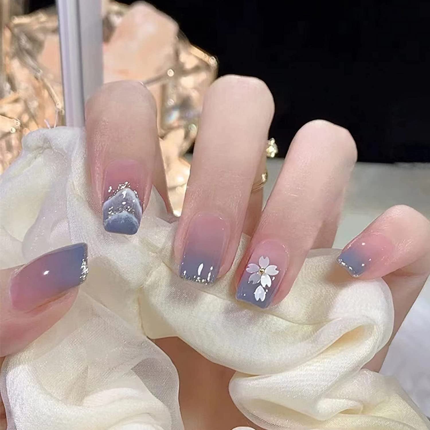 24 Pcs Press On Nails Short,square Fake Nails With Nail Glue Perfect Fit,  Full Cover Acrylic Crystal Mountain Flower False Nails,reusable Stick On  Nai | Fruugo PT
