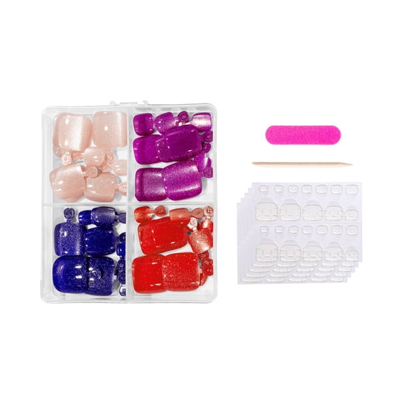 Press on Toenail Square Glossy French Tip Fake Toe Nails with Design Acrylic Artificial False Toenails Glues on Toenail