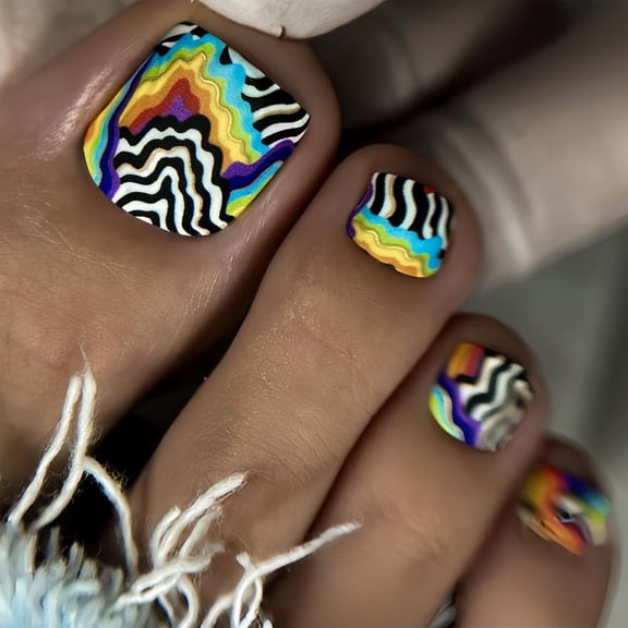 Press on Toenails,Short Square Fake Toe Nail,Full Cover Glossy Acrylic Toenails