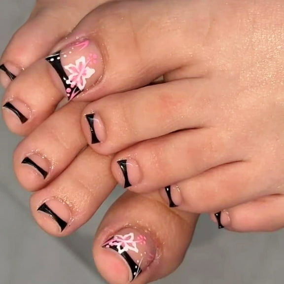 Press on Toenails,Spring Summers Glues on Toe Nails,24pcs Reusable UVS Finish Fake Nails Acrylic False Nails for Womens