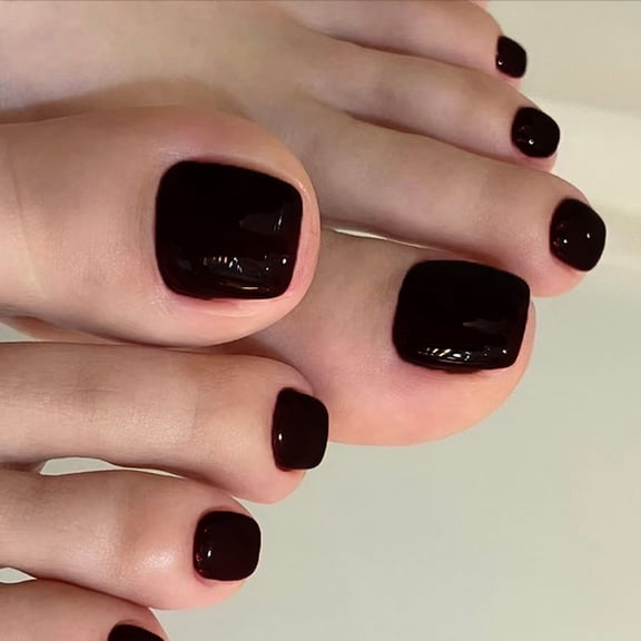 Press on Toenails Square Glossy French Tips Fake Toe Nails with Design Acrylic Artificial False Toenail Glues on Toenail
