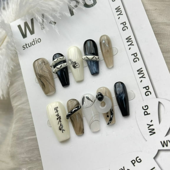 Press on nails fake Manicure pure hand-made wear-on snake nails medium ladder large diamond nail pieces advanced customization