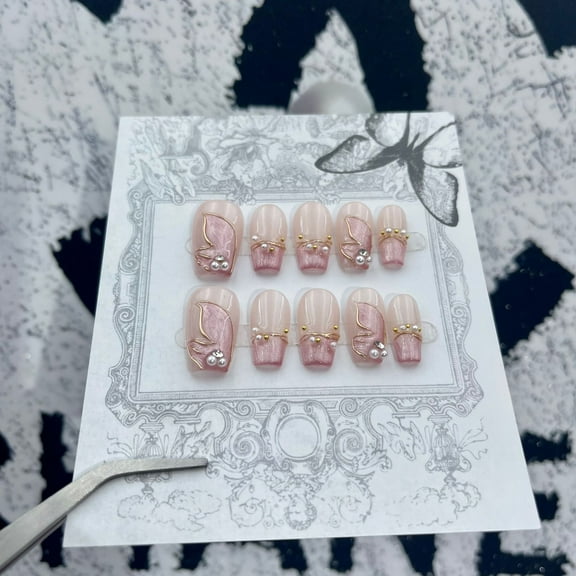 Press on nails fake Many styles of simple hot selling short cat eye fishtail butterfly pure handmade wear nail art French hand-painted