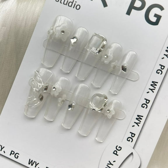Press on nails fake Purely handmade nail wear, press on nails to show white fingertips, glass style, simple luxury and high sense