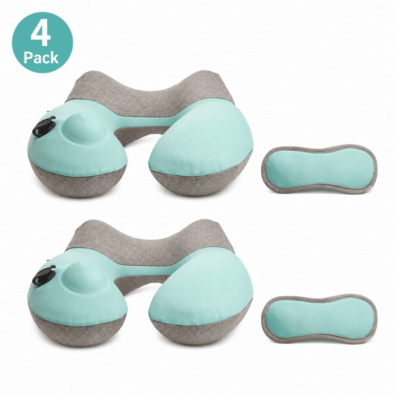 Press-to-Inflate U-Shaped Travel Neck Pillow, Portable Polyester Inflatable Neck Pillow, Quick Deflate Foldable Air Pillow for Airplane, Car Passenger, Train, Office Nap, 11.8 x 11.4 x 4.7 in