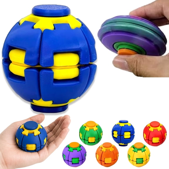 Press-to-Spin Stress Relief Fidget Ball,3D Press-to-Spin Squishy Ball (A)