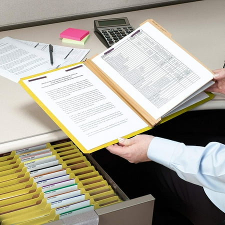 Pressboard Classification File Folder with SafeSHIELD ® Fasteners, 3 Dividers, 3" Expansion, Letter Size, Yellow, 10 per Box (14098)