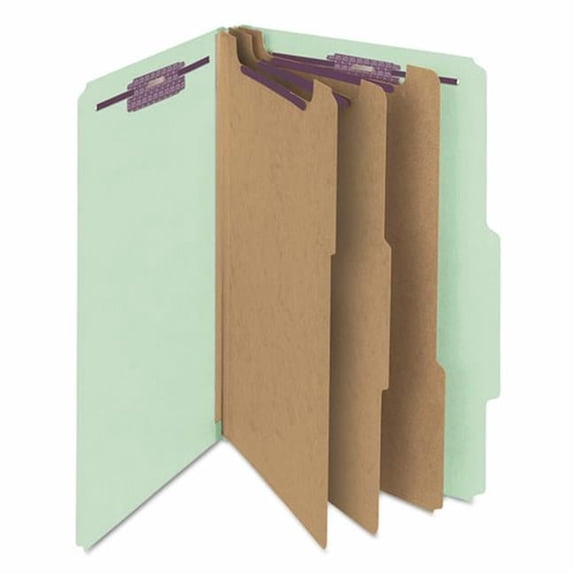 Pressboard Classification Folders with 8 Safeshield Coated Fasteners, Gray & Green - Legal Size