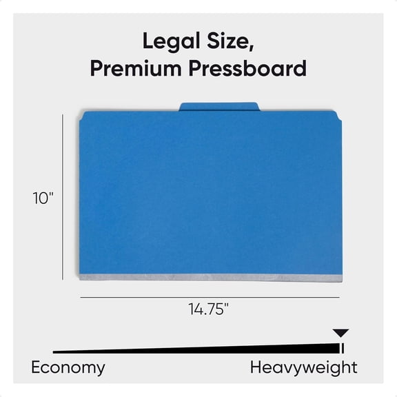 Pressboard Legal Size File Folders with SafeSHIELD Fasteners, 2 Dividers, 2" Expansion, Office Folders, Paper Holder, Dark Blue, 10 per Box (19035)