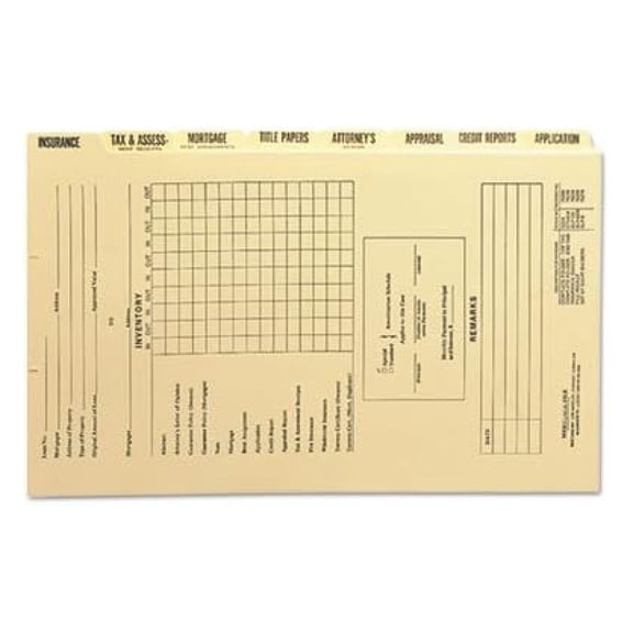 Pressboard Mortgage File Folder with Dividers & Metal Tab, Legal, 8/Set, Sold as 1 Box, 12 Set per Box