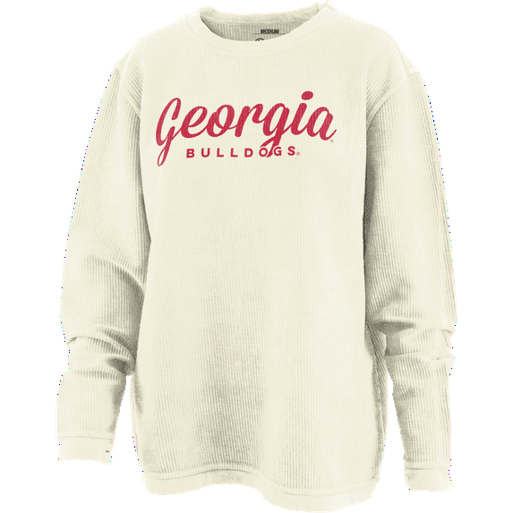 Pressbox NCAA Georgia "Aleena" Long-Sleeve Crewneck Oversized Corded Sweatshirt-Ivory-large