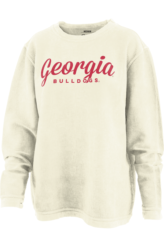 NCAA Georgia "Aleena" Long-Sleeve Crewneck Oversized Corded Sweatshirt-Ivory-xl