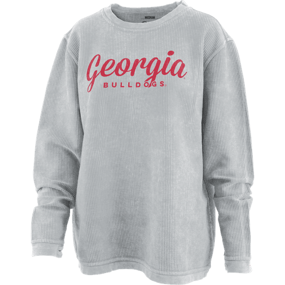 Pressbox NCAA Georgia "Aleena" Long-Sleeve Crewneck Oversized Corded Sweatshirt-Silver-large