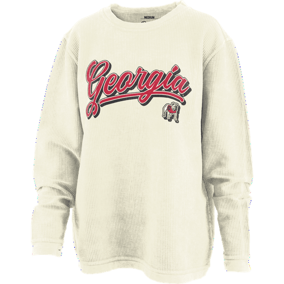 Pressbox NCAA Georgia "Harlow" Long-Sleeve Crewneck Oversized Corded Sweatshirt-Ivory-xxl