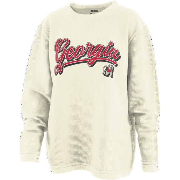 Pressbox NCAA Georgia "Harlow" Long-Sleeve Crewneck Oversized Corded Sweatshirt-Ivory-xxl