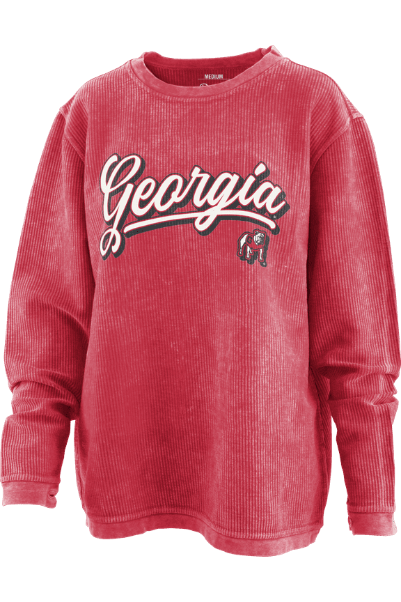 NCAA Georgia "Harlow" Long-Sleeve Crewneck Oversized Corded Sweatshirt-Red-xl