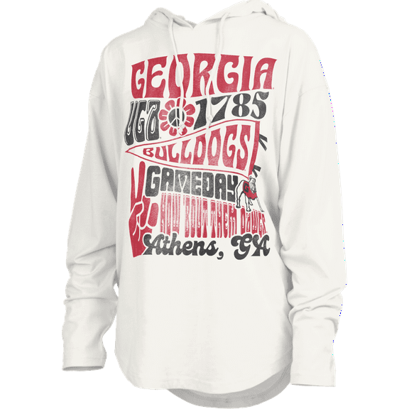 Pressbox NCAA Georgia Long-Sleeve Hooded "Meadow" Light Weight Rounded Bottom Jersey -White-large