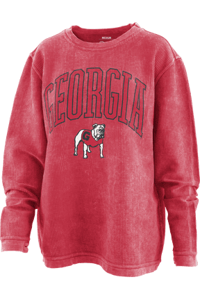 NCAA Georgia "New Zealand" Long-Sleeve Crewneck Oversized Corded Sweatshirt-Red-xl