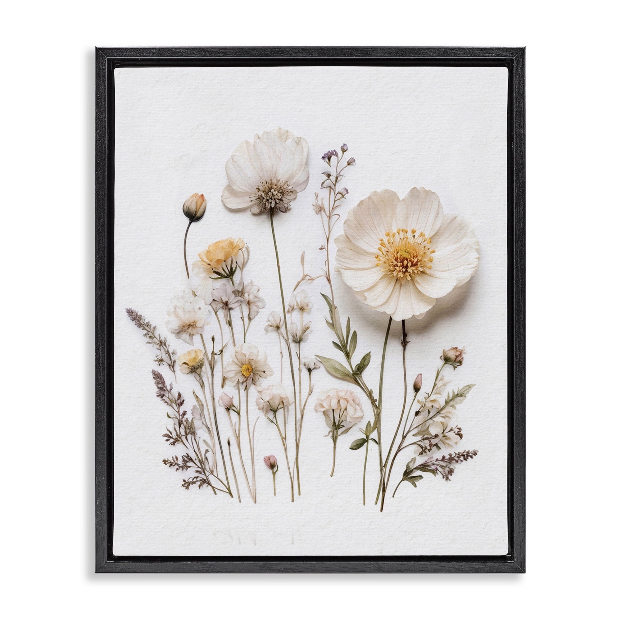 Pressed Bathroom Botanicals Black Framed Floater Canvas Wall Art, design by Lettered and Lined