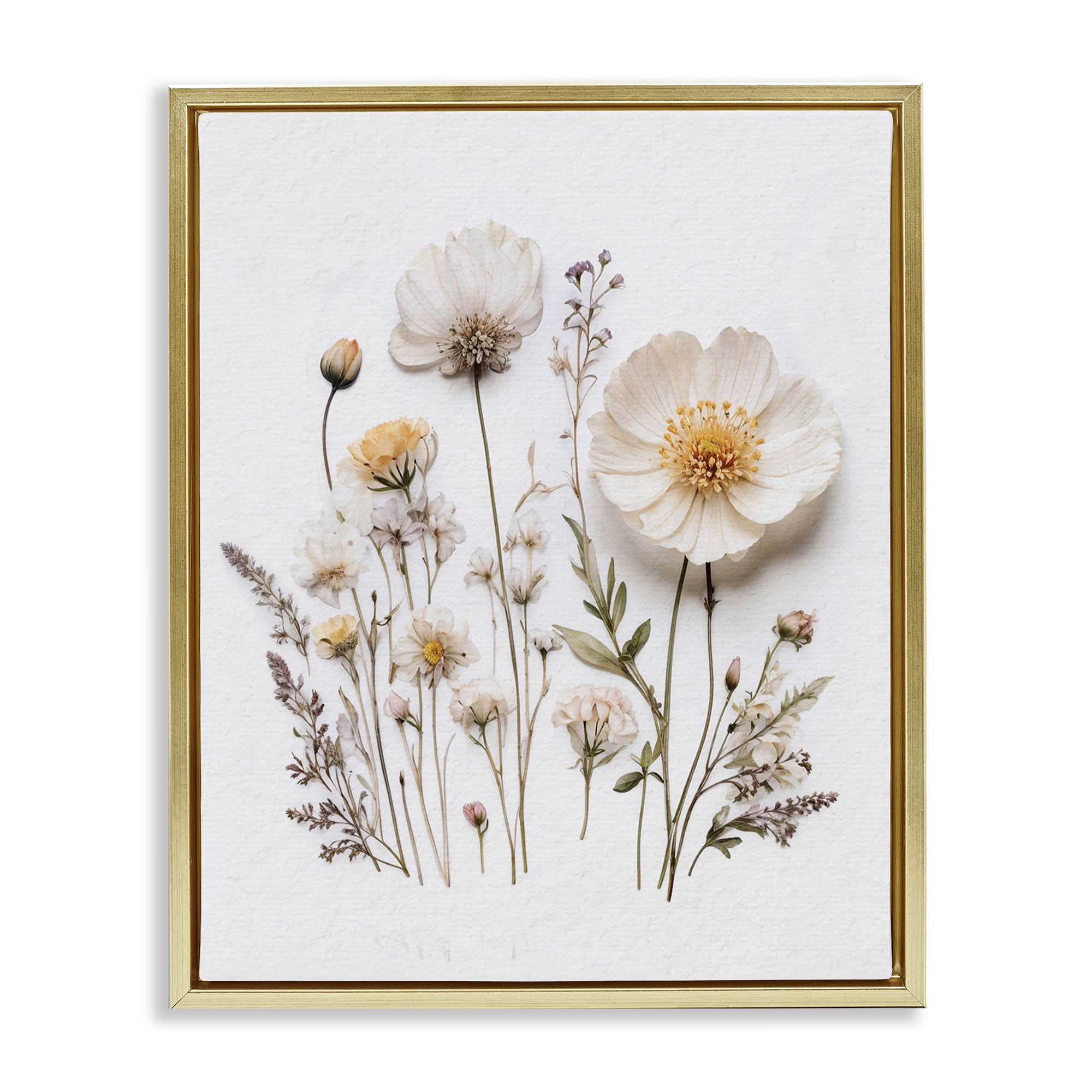 Pressed Bathroom Botanicals Gold Framed Floater Canvas Wall Art, design by Lettered and Lined