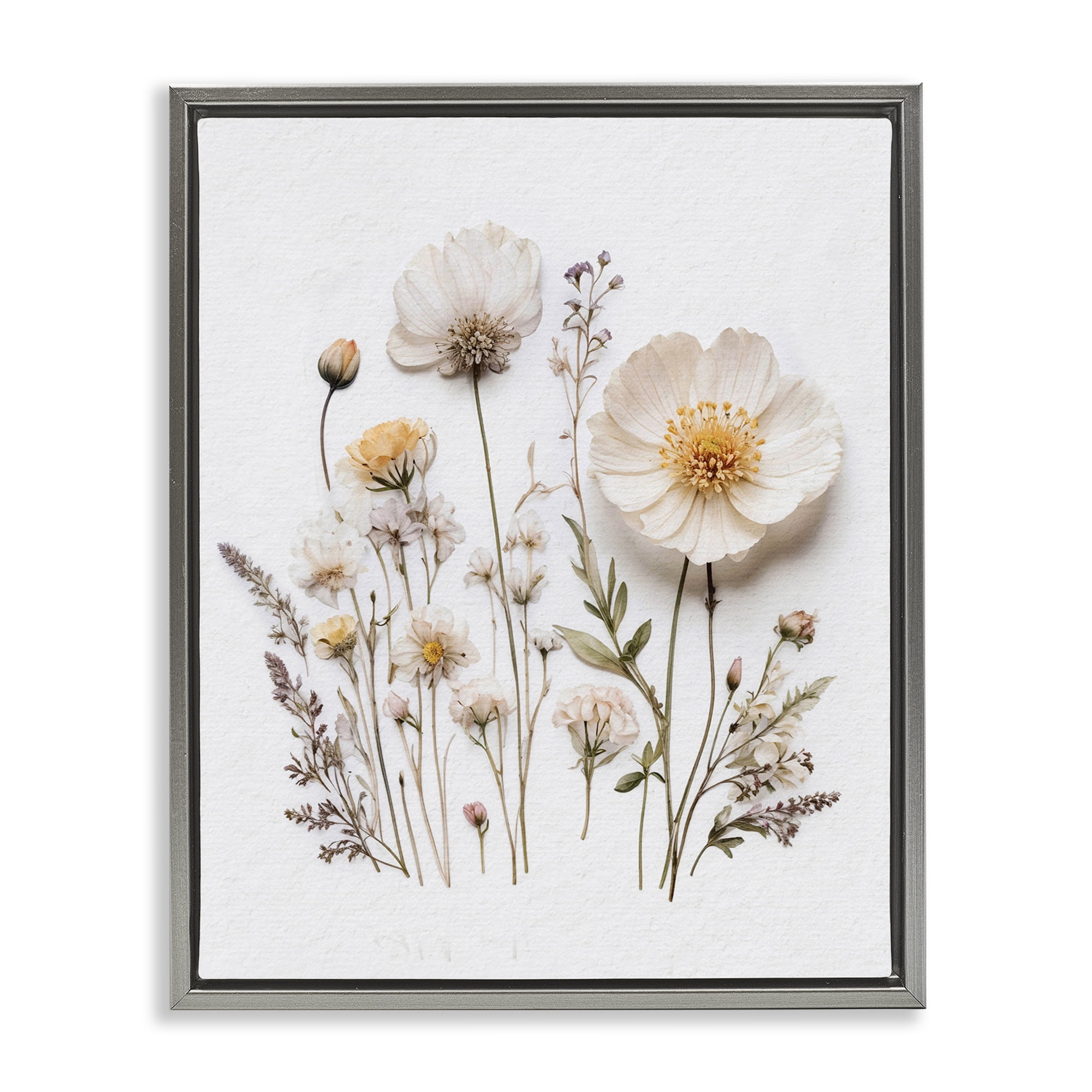 Pressed Bathroom Botanicals Gray Framed Floater Canvas Wall Art, design by Lettered and Lined