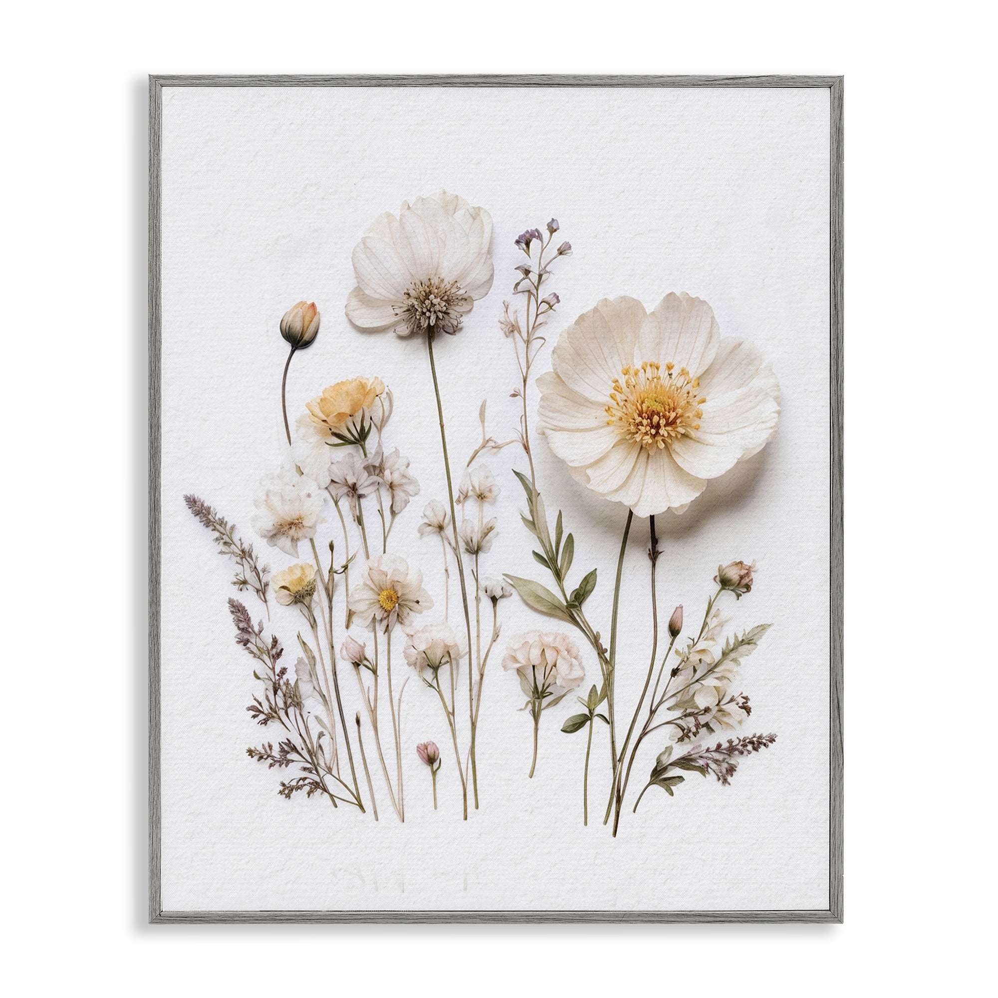 Pressed Bathroom Botanicals Gray Framed Giclee Art, design by Lettered and Lined