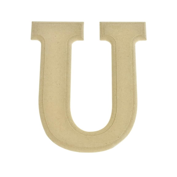 Pressed Board Beveled Wooden Letter U, Natural, 6-Inch