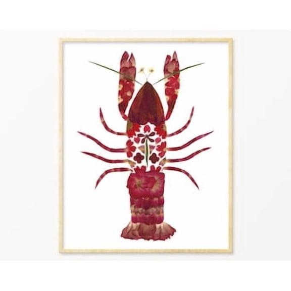 Pressed Flower Art Crawfish Poster Louisiana Gifts Lobster Prints Crustaceancore Home Decor Office Wall Art