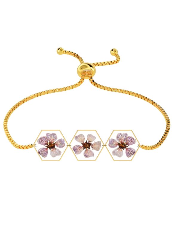 Pressed Flower Bracelet Pearl Plum Flower Bracelet Real Wildflowers Bracelet Gold Adjustable Pressed Flower Bracelet Personalized Handmade Jewelry, Gifts for Valentine's Day, Birthday, Mother's Day