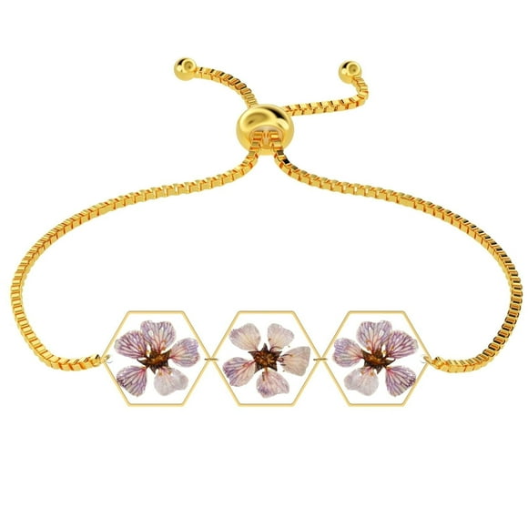 Pressed Flower Bracelet Pearl Plum Flower Bracelet Handmade Pressed Flower Bracelet Real Wildflowers Bracelet Gold Adjustable Pressed Flower Bracelet Personalized Handmade Bracelet,Mother's Day Gifts