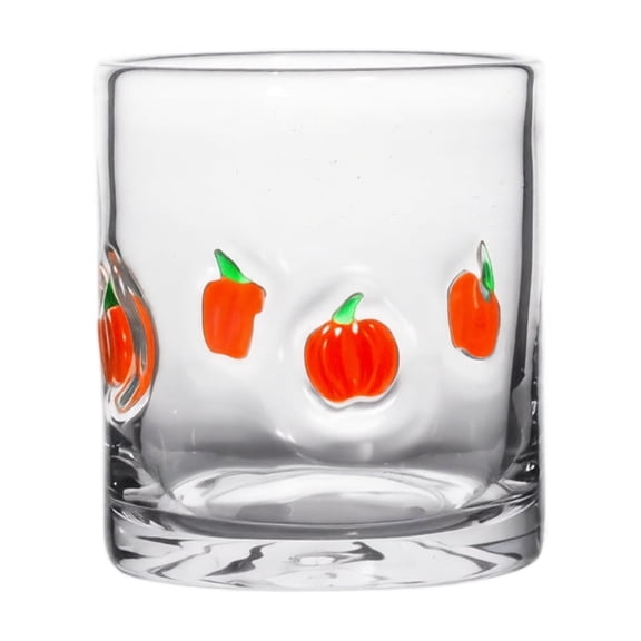 Pressed Flower Dot Glass Cup with Pumpkin Pattern for Halloween Theme Handcrafted Embossed Design Reusable Drinkware for Home Office Parties