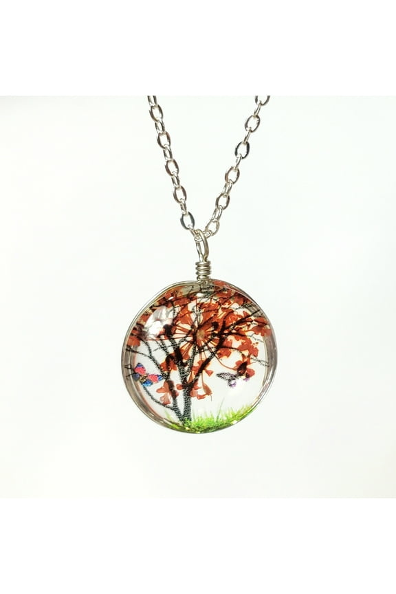 Pressed Flower Necklace with Autumn Fall Colors