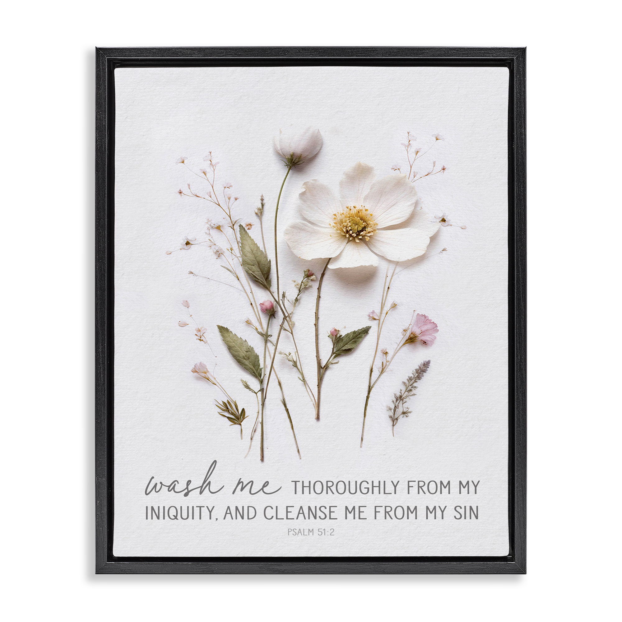 Pressed Flower Proverb Black Framed Floater Canvas Wall Art, design by Lettered and Lined