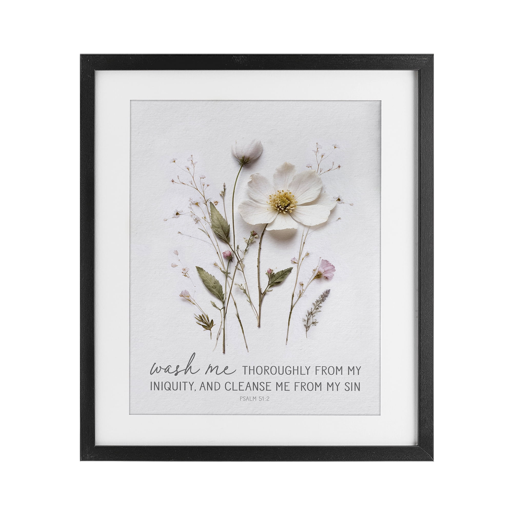 Pressed Flower Proverb Black Framed Print Under Glass, design by Lettered and Lined