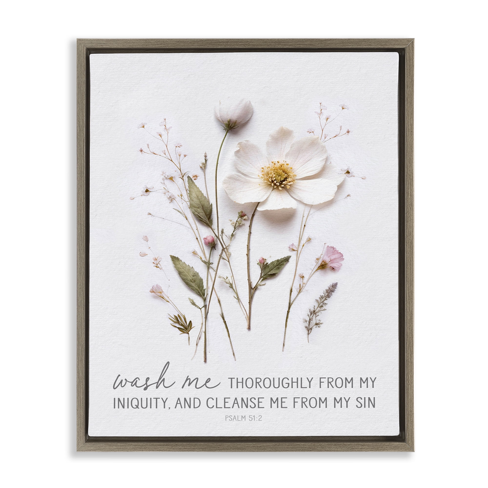 Pressed Flower Proverb Brown Framed Floater Canvas Wall Art, design by Lettered and Lined