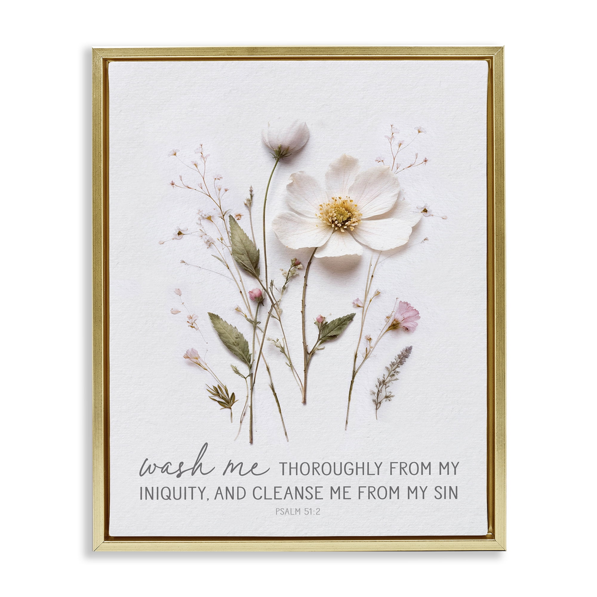 Pressed Flower Proverb Gold Framed Floater Canvas Wall Art, design by Lettered and Lined