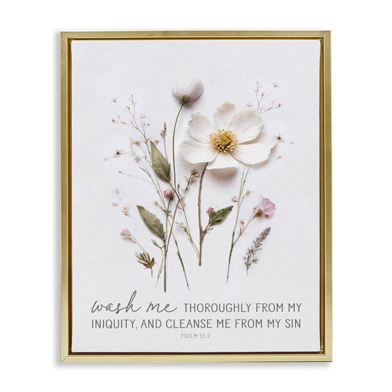 Stupell Industries Shabby Chic Pressed Flower Proverb Gold Floating Frame Canvas Art, 17 x 21, by Lettered and Lined