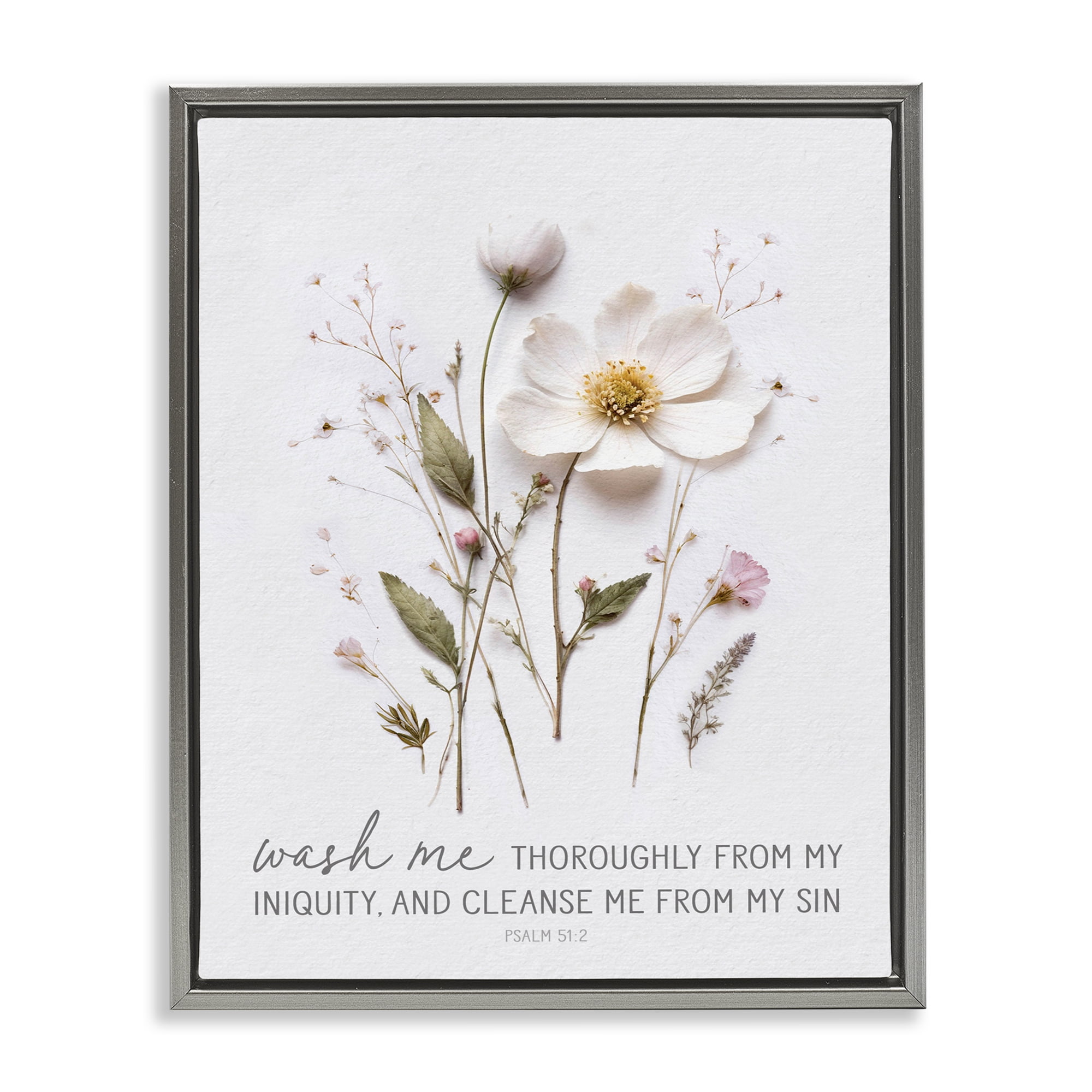 Pressed Flower Proverb Gray Framed Floater Canvas Wall Art, design by Lettered and Lined