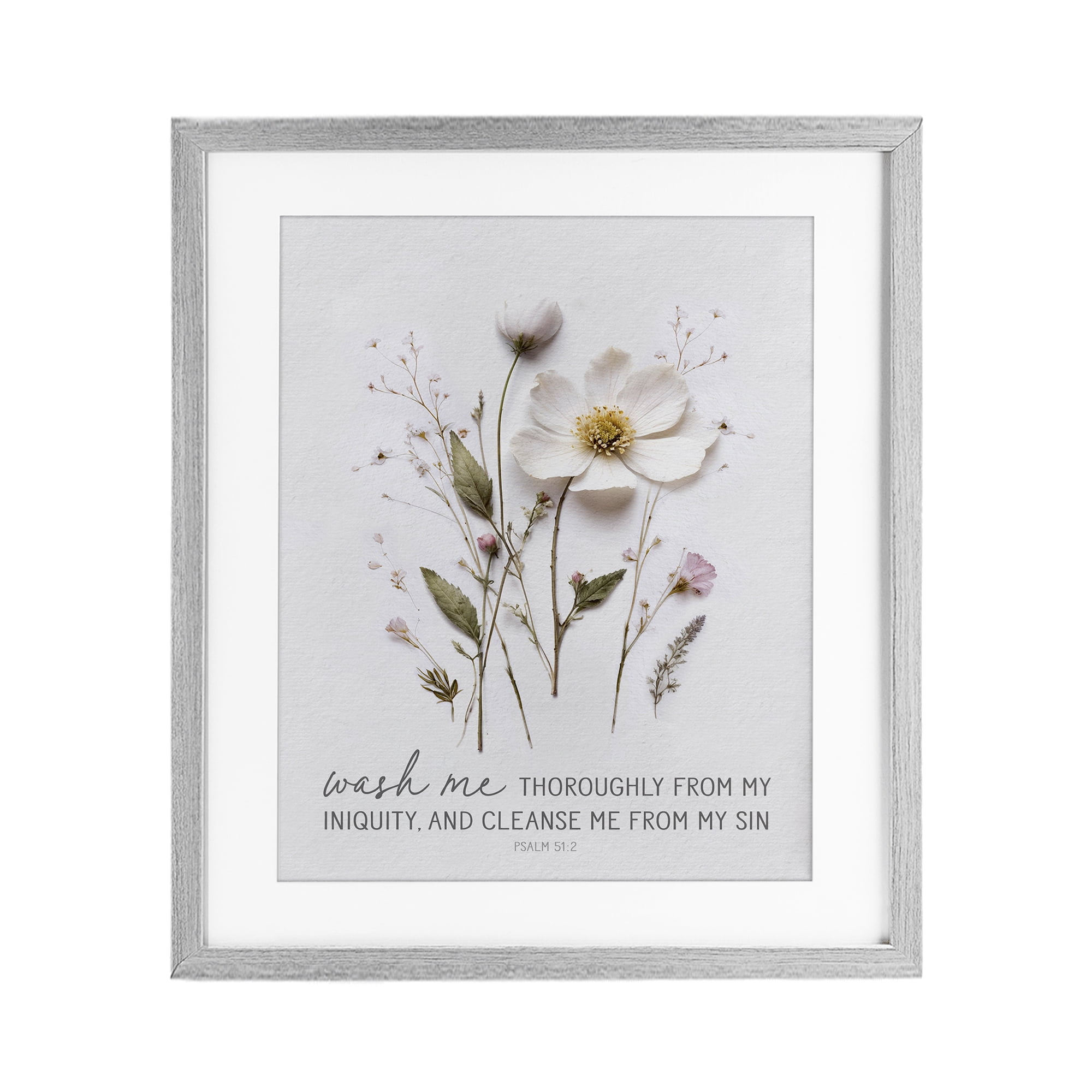 Pressed Flower Proverb Gray Framed Print Under Glass, design by Lettered and Lined