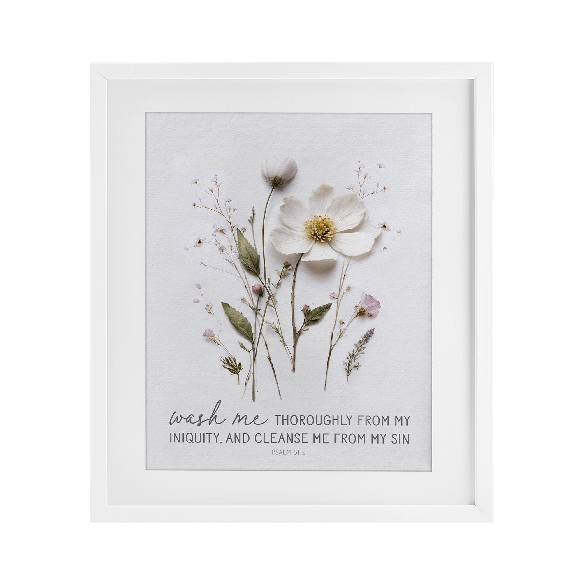 Pressed Flower Proverb White Framed Print Under Glass, design by Lettered and Lined
