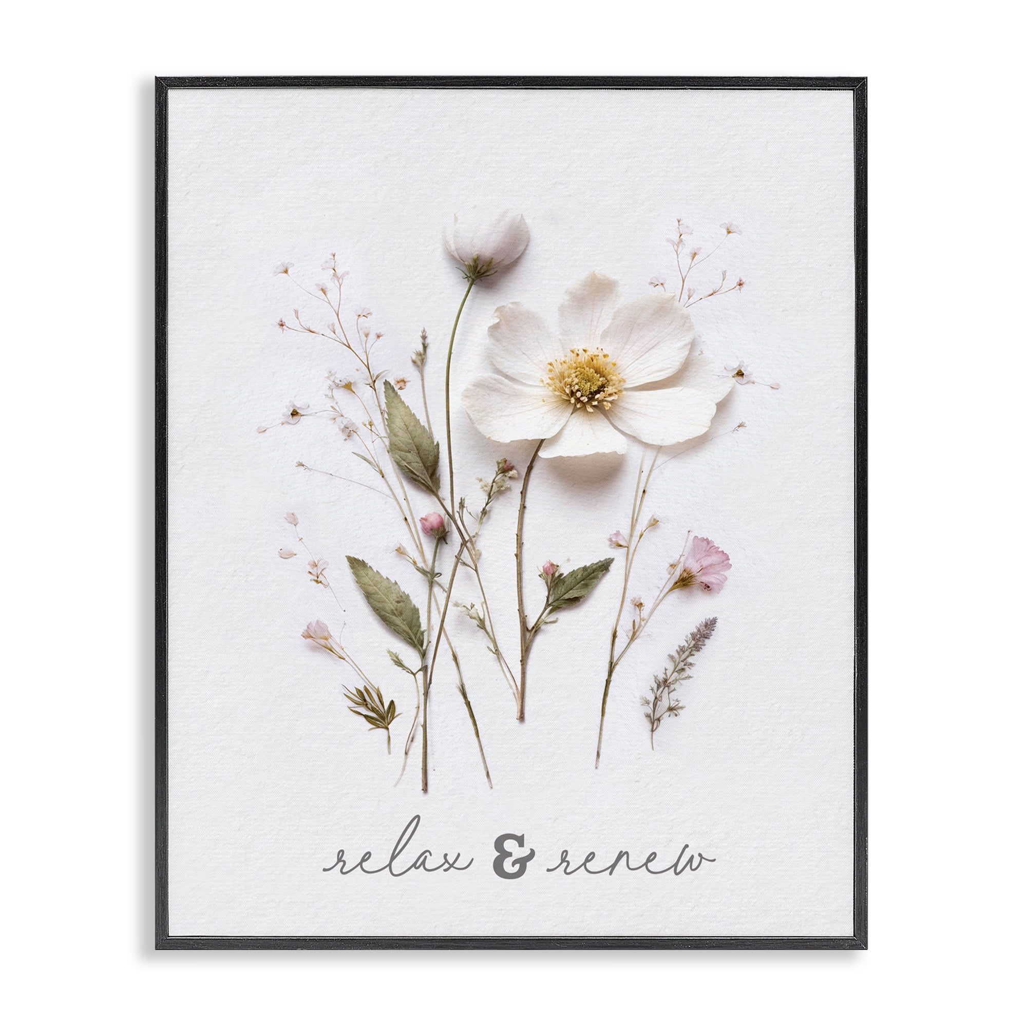 Pressed Flower Relax & Renew Black Framed Giclee Art, design by Lettered and Lined
